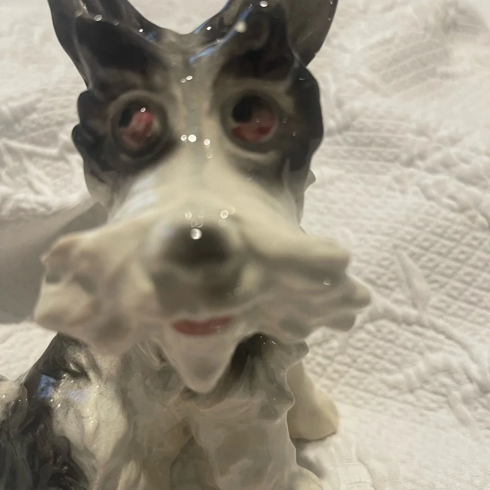 Ceramic Black and White Dog Figurine - Vintage Decorative Pet Statue has nicks